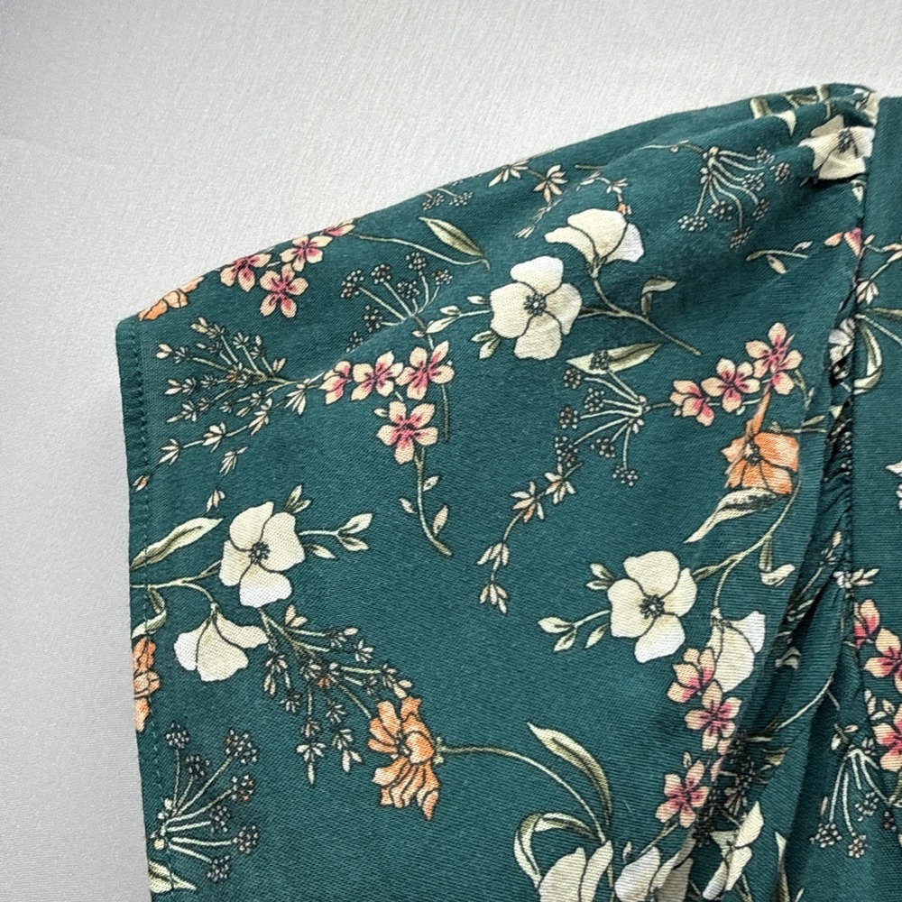 Old Navy Maxi Dress XXL Green Floral Layered Cap Sleeves Pullover V Neck Boho - Picture 3 of 9